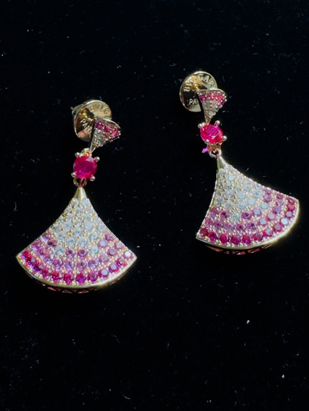 Gold-Tone Pink Crystal Fan Drop Earrings